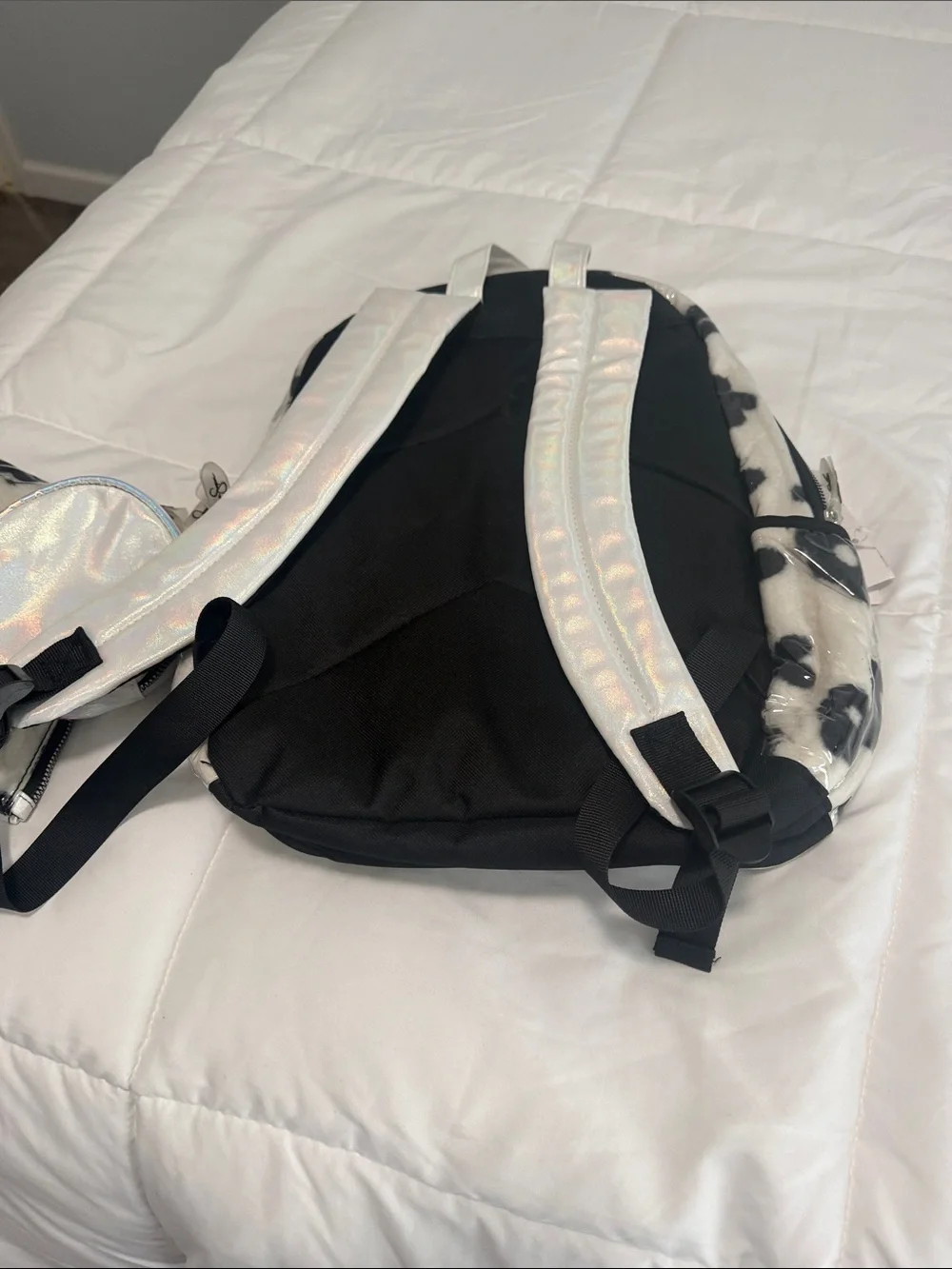 Jessica Simpson Cream and Black Floral Faux-Fur Backpack Value Set